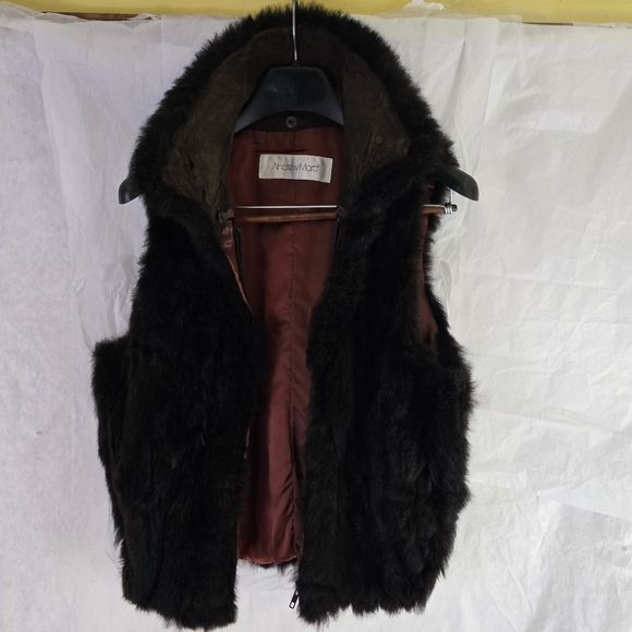 Andrew Marc Brown Sz L Bomber Jacket Leather Faux Fur Insert Vest zip out - Picture 8 of 16